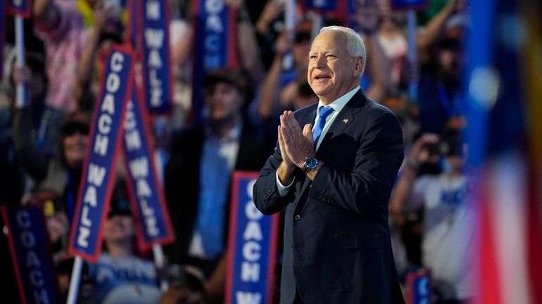 Democratic vice presidential nominee Minnesota Gov. Tim Walz speaks during...