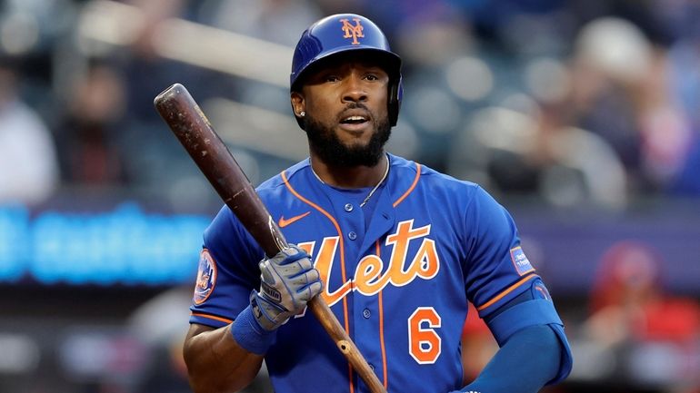 Starling Marte #6 of the Mets bats during the first inning...