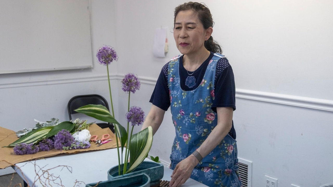 Learning ikebana, the Japanese art of floral arrangement, on Long Island