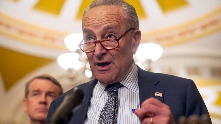 Senate Majority Leader Chuck Schumer of N.Y., speaks during a...