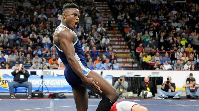 Long Beach's Jacori Teemer, celebrates his win over Fox Lane's...