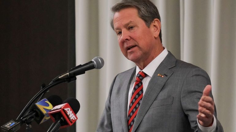 Georgia Gov. Brian Kemp speaks to members of the Athens...