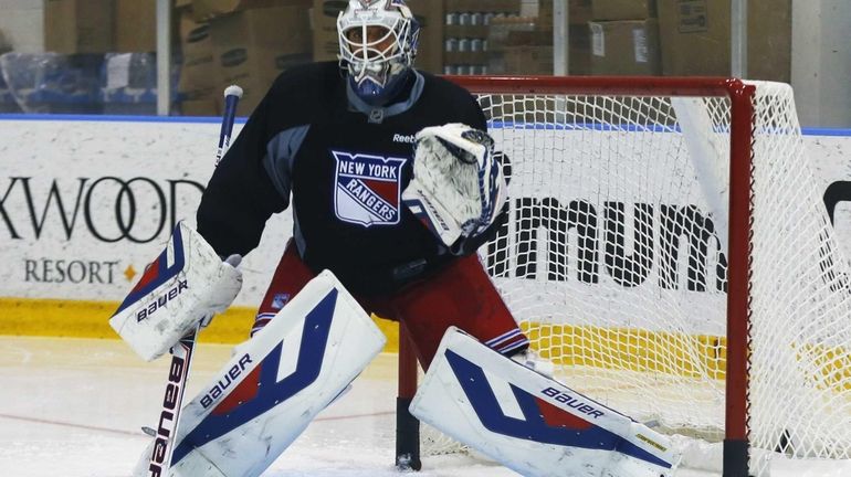 Henrik Lundqvist skates during Rangers training camp at the MSG...