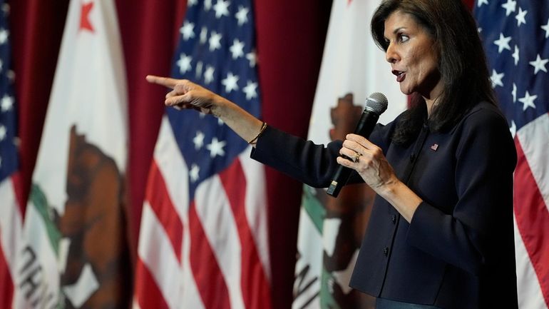 Republican presidential candidate former U.N. Ambassador Nikki Haley speaks during...