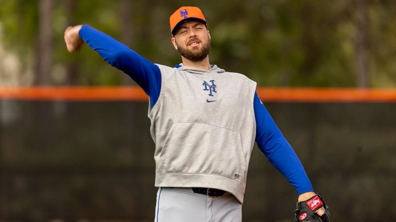 New York Mets pitcher Tylor Megill during a spring training...