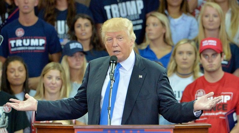 Republican presidential nominee Donald Trump speaks during a campaign event...