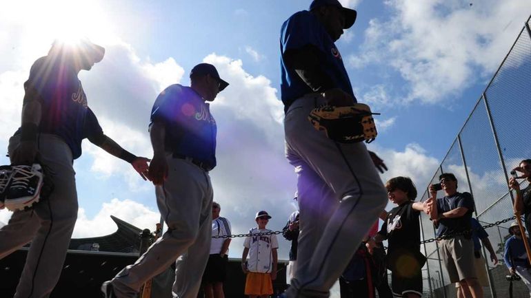 Mets players during a spring training workout at Digital Domain...