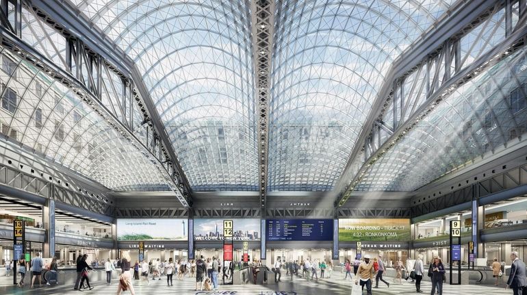 An artist rendering of the concourse inside the $1.6 billion Moynihan...