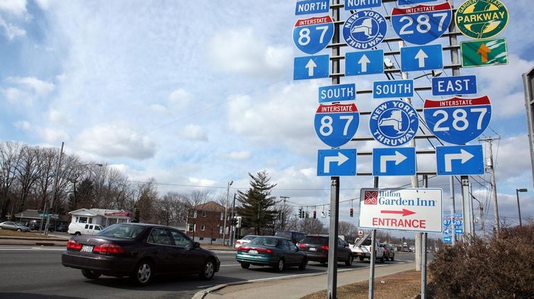 Motorists approach the New York State Thruway entrance from Route...