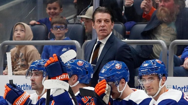 Islanders head coach Lane Lambert looks on during the first...