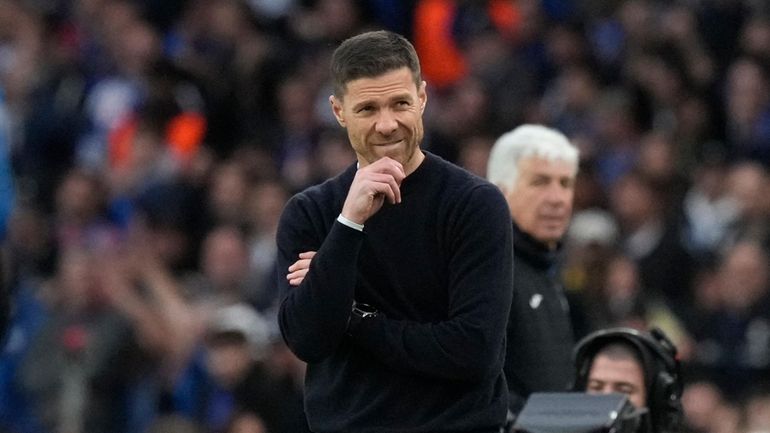 Leverkusen's head coach Xabi Alonso gestures during the Europa League...