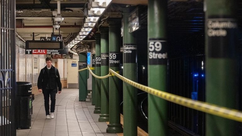 A closed platform at the Columbus Circle station in Manhattan...