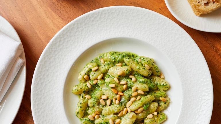 Capunti with broccoli rabe, pesto, pine nut, and pecorino at...