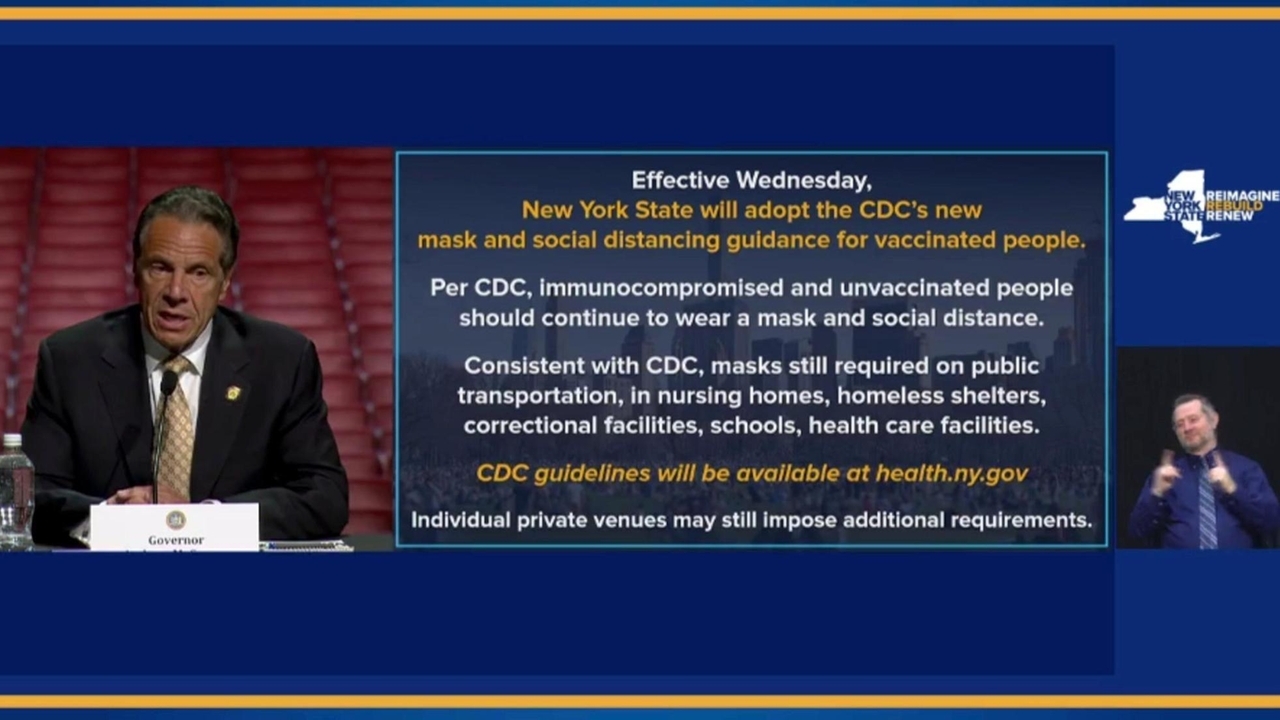 New York adopting CDC mask guidance for vaccinated people, Cuomo says ...