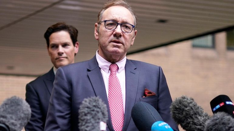 Actor Kevin Spacey addresses the media outside Southwark Crown Court...