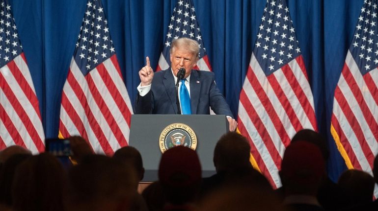 President Donald Trump speaks earlier Monday at the Republican National...