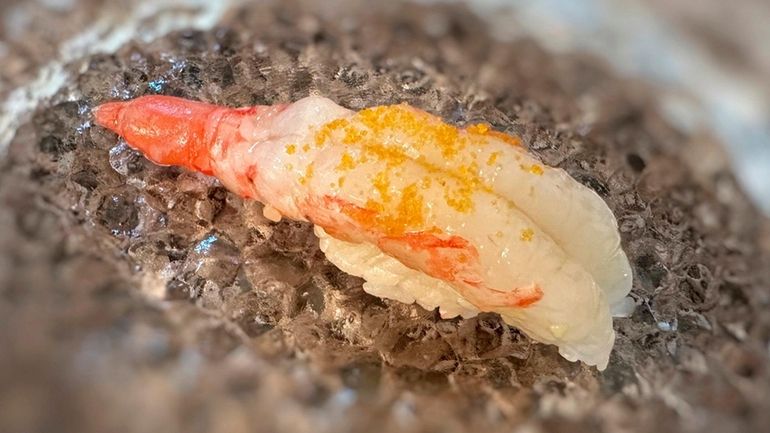 Spot prawn with bottarga, one of the omakase items at...