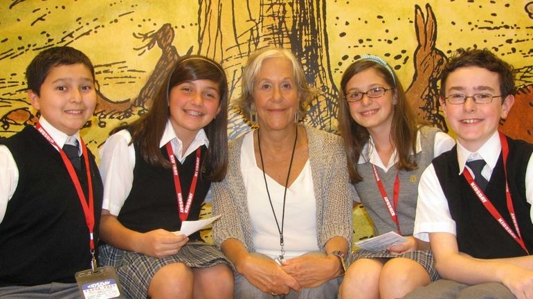 Author Kathryn Lasky with Kidsday reporters (l) Mateo Orellana, Olivia...