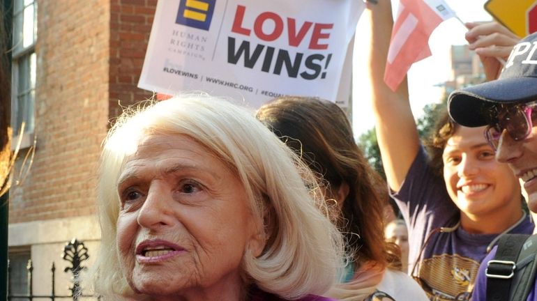 Edith Windsor at a rally outside the Stonewall Inn to...