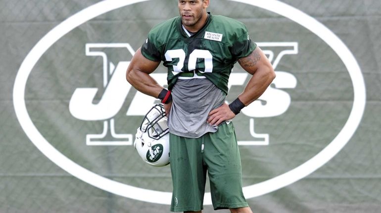 Jets safety LaRon Landry looks on during training camp. (July...