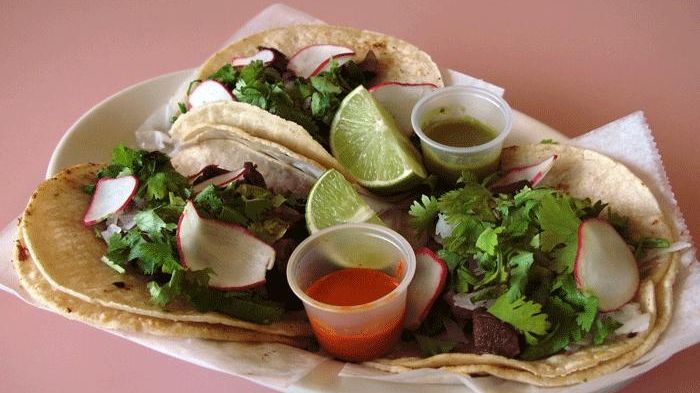 A plate of tacos de lengua (tongue tacos) at El...