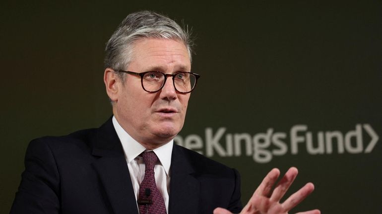 Britain's Prime Minister Keir Starmer delivers a speech in London,...