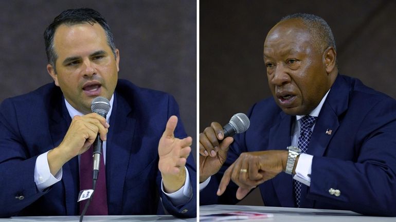 Candidates for Caddo Sheriff John Nickelson, left, and Henry Whitehorn...