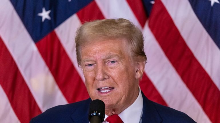 Former President Donald Trump speaks during a news conference held...