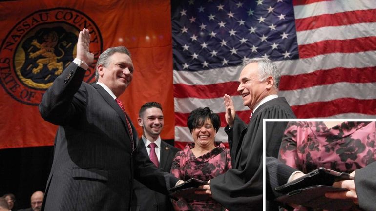 Nassau County Executive Edward Mangano is sworn into office for...