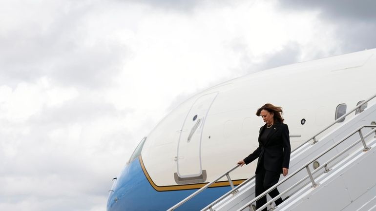 Democratic presidential nominee Vice President Kamala Harris arrives on Air...