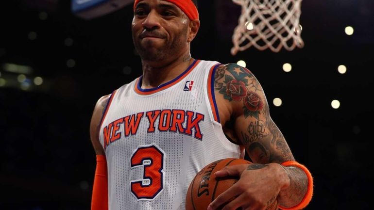 Kenyon Martin of the New York Knicks reacts against the...