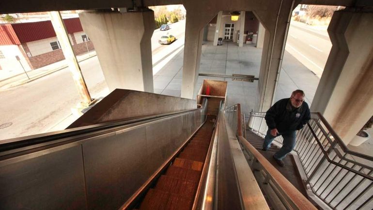 This is a view of the closed-down escalator at the...