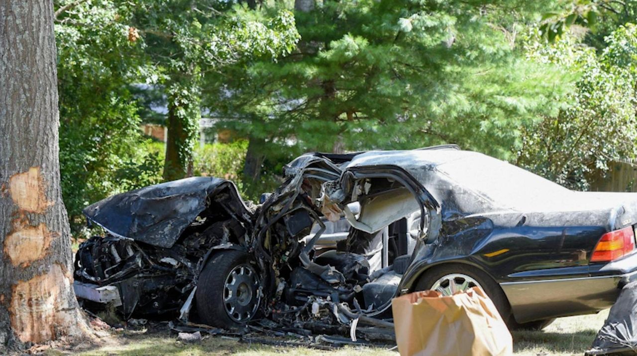 One killed, two critically hurt when car hits tree, catches fire