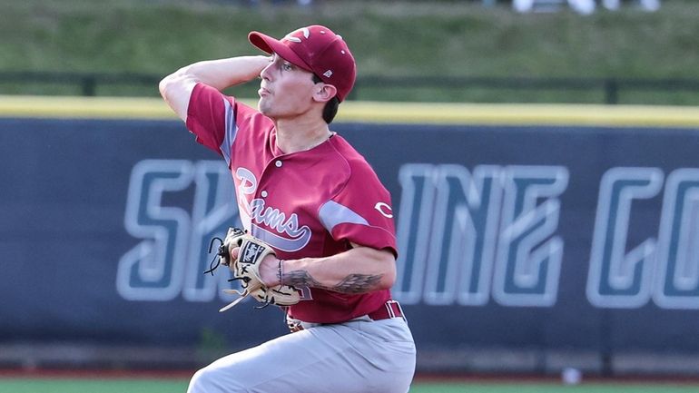 Clarke’s Nick Berasti delivers during Game 3 of Nassau Class...