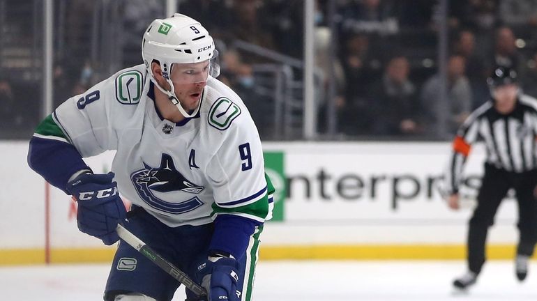 J.T. Miller #9 of the Vancouver Canucks skates against the...