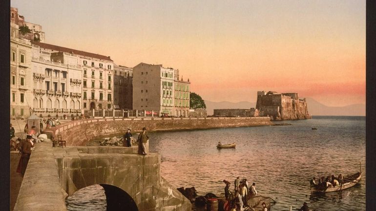 A photomechanical print of Via Partenope Street, Naples, Italy, published...