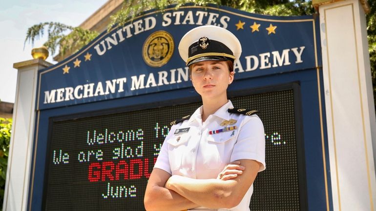 Hope Hicks is shown outside the U.S. Merchant Marine Academy...