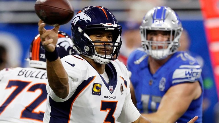 Denver Broncos quarterback Russell Wilson (3) throws during the first...