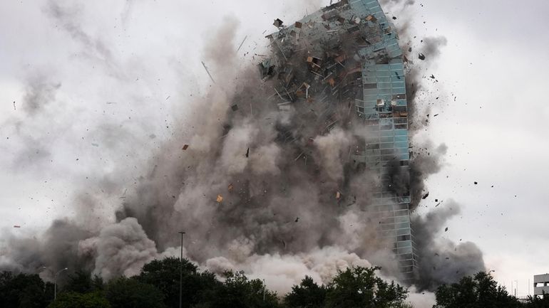 The Hertz Tower, that was heavily damaged after Hurricanes Laura...