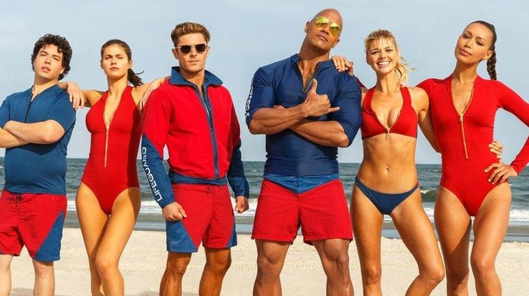 "Baywatch" stars, from left, Jon Bass, Alex Daddario, Zac Efron,...