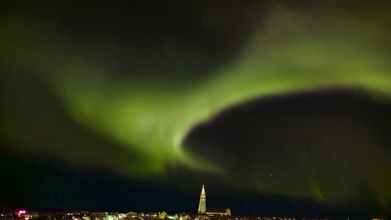 "Aurora Borealis " or "Northern Lights" seen here above Reykjavik...