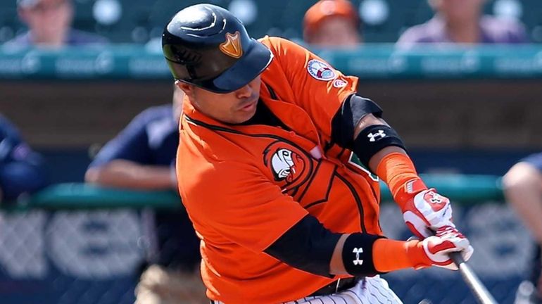 The Ducks' Randy Ruiz blasts a solo home run in...