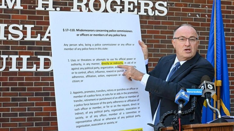 Suffolk County Legis. Rob Trotta speaks during a press conference at...