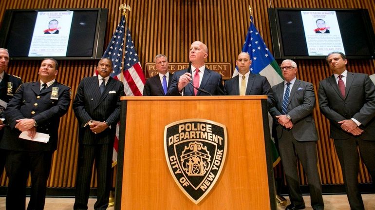 NYPD Commissioner James O'Neill speaks during a news conference on...
