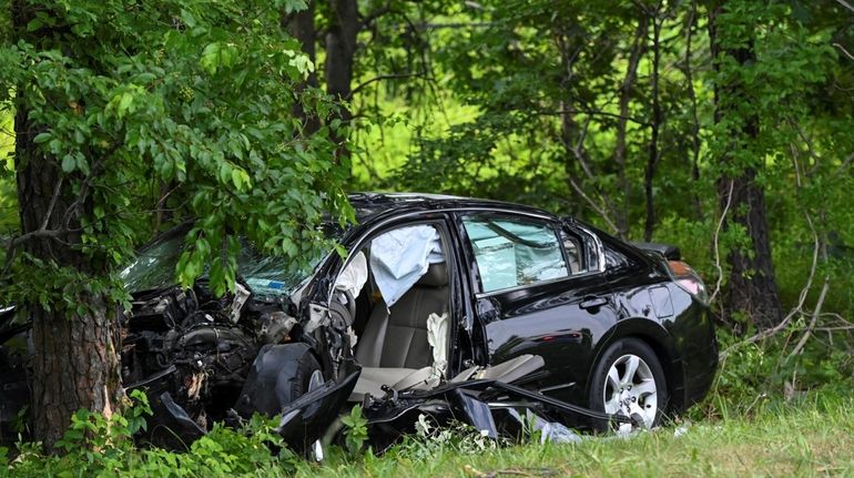 The scene of a crash on the eastbound service road...