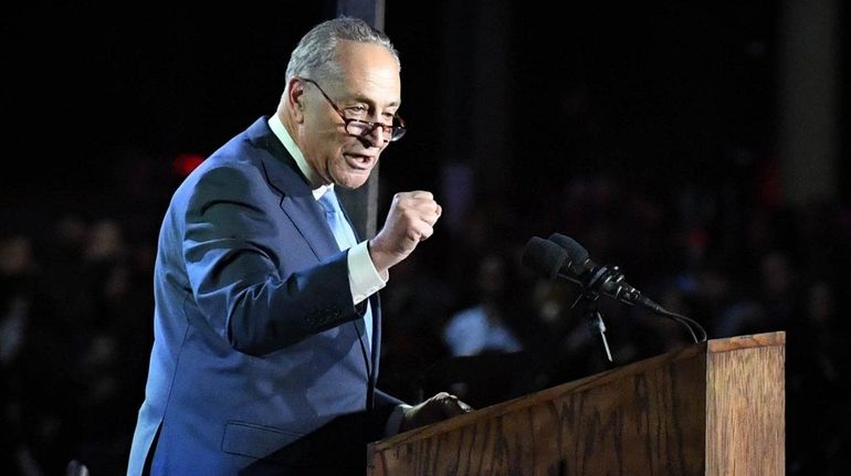 Sen. Chuck Schumer speaks to Hillary Clinton supporters gathered on...