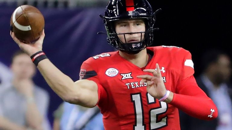 Texas Tech quarterback Tyler Shough passes the ball against Mississippi...