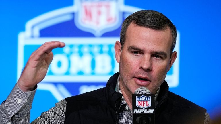 Buffalo Bills general manager Brandon Beane speaks during a press...