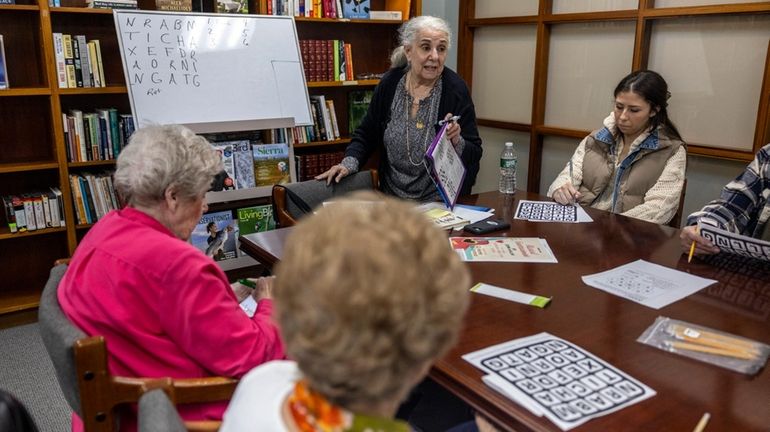 Carmela Lancaster, 79, leads the Senior Chat class on April...