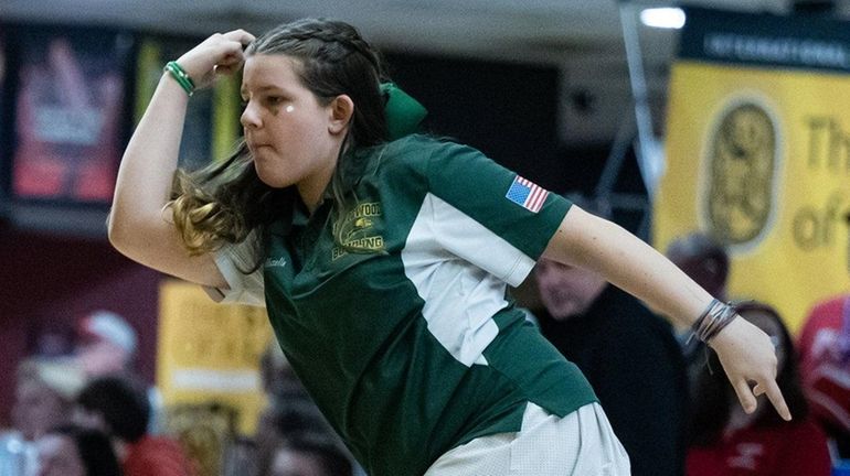 Ava Mazella of Longwood bowls during the New York State boys...